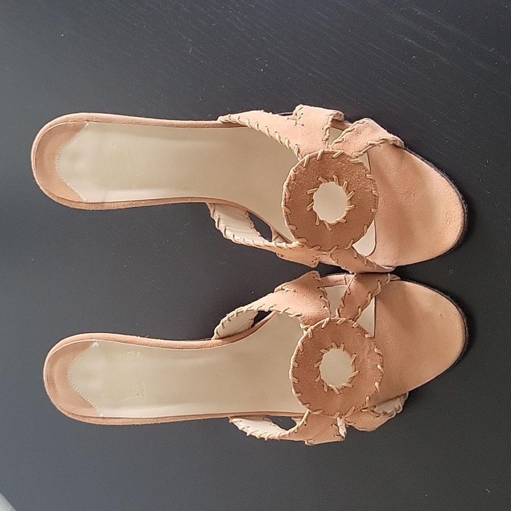 Christian Louboutin Suede tan/peach open toe sandels with dust bag